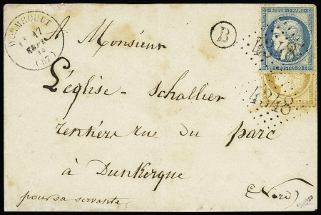 N°36 10c bistre-jaune coupé en deux +n°37 20c bleu