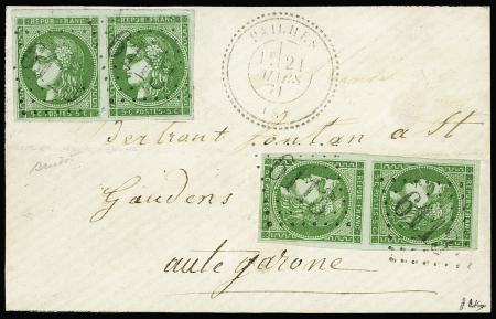 N°42Ba 5c vert-jaune foncé, deux paires (1 ex. léger