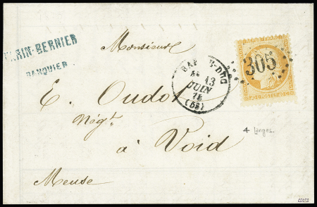 N°38d 4 retouchés obl. GC 305 sur lettre de Bar-le-Duc
