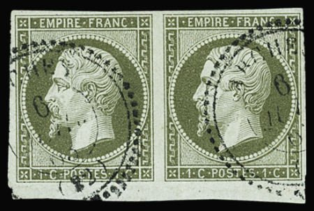 N°11a 1c bronze, paire avec petit bord de feuille,