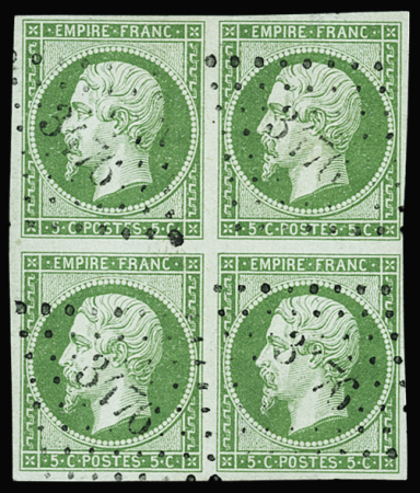 N°12 5c vert, bloc de 4 obl. PC 3476 de Valines (Somme),