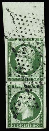 N°12b 5c vert foncé, paire verticale avec bord de feuille,