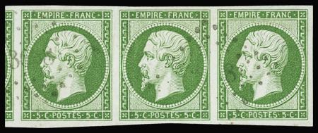 N°12a 5c vert-jaune, bande de trois avec voisin à gauche,