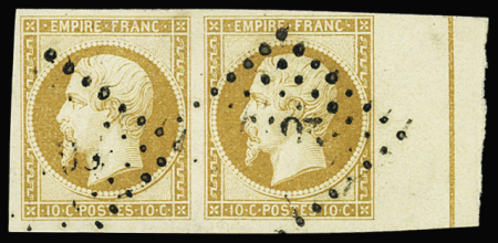 N°13Ad 10c bistre en paire bord de feuille avec filet