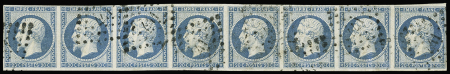 N°14A 20c bleu, exceptionnelle bande de huit, bien