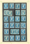 N°14 20c bleu, sélection de 32 timbres dont n°14A neuf