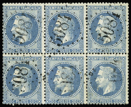 DARDANELLES GC 5084 sur n°29A 20c bleu en bloc de six,