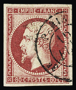 N°17B 80c rose obl. càd Paris, TB