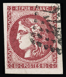 N°49 80c rose, obl. avec belles marges, TTB. Signé