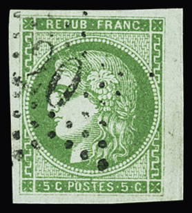 N°42B 5c vert, obl étoile de Paris N°20, TTB et R
