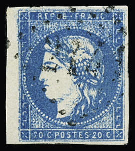 N°44B 20c bleu, obl. GC, belles marges, TB. Signé A.Brun