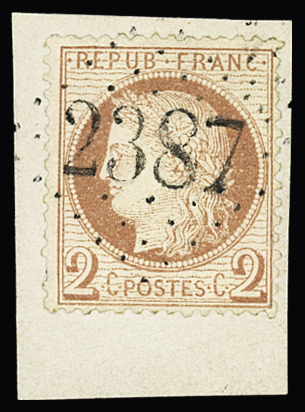 N°51 2c rouge brun, obl GC 2387 (Monaco) sur fragment.