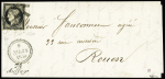 Cursive "74 Auffay" +dateur B 9 mars 1850 +grille sur