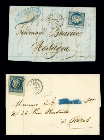 N°4 25c bleu : sélection de 5 lettres dont T15 Loches
