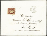 N°6 1f carmin, belle marge avec voisin, obl. PC sur