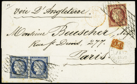 N°6 1f carmin +paire de n°4 avec voisin, obl. grille