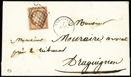 N°7 1 franc vermillon, belle nuance, bien margé, oblitéré
