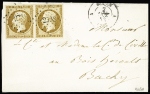 N°9a 10c bistre-brun, paire bien margée, obl. PC 2738