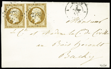 N°9a 10c bistre-brun, paire bien margée, obl. PC 2738