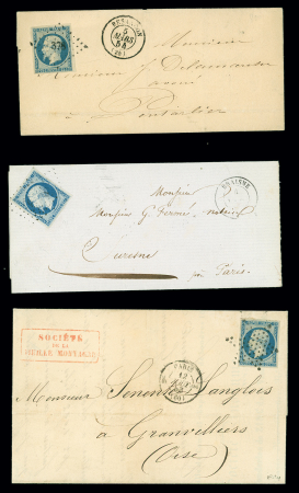 N°10 25c bleu : sélection de 6 lettres avec nuances,