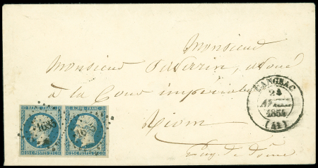 N°10 25c bleu, paire obl. PC 1685 sur enveloppe de