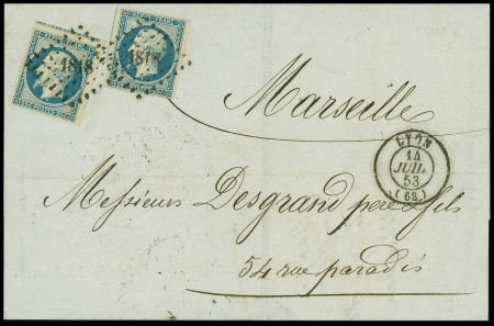 N°10 25c bleu, deux exemplaires avec voisin tous les