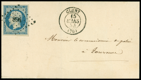 N°10 25c bleu obl. PC 894 sur lettre de Cluny, Saône-et-Loire,