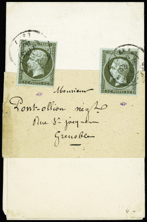 N°11 1c olive, deux exemplaires obl. càd Grenoble 1863,