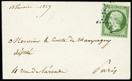 N°12 5c vert obl. étoile sur petite enveloppe pour