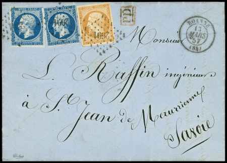 N°13Ab +14Aa (x2) obl. PC 2691 sur lettre de Roanne