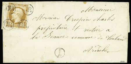 N°13B oblitéré par 4 frappes OR aux coins sur lettre