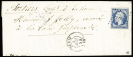 N°15 25c bleu, fleur de tirage, obl. PC sur lettre