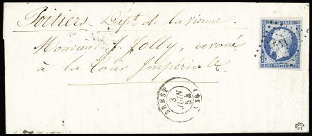N°15 25c bleu, fleur de tirage, obl. PC sur lettre