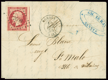 N°17Ba 80c rose vif, voisin, obl. PC sur lettre de