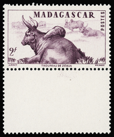 N°308A 2f mauve (non répertorié), Zébus, non émis,