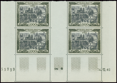 N°29 1000f Vue de Paris, bloc de 4 coin-daté 14.12.49,