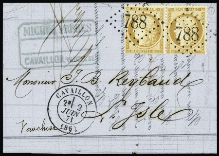 N°36a 10c bistre-brun, paire obl. GC 788 sur lettre