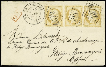 N°36 10c bistre-jaune, 3 exemplaires obl. GC 4679 sur