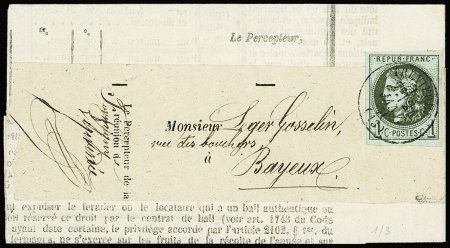 N°39A 1c  olive 1er état, case 3, obl. càd T17 Trevières