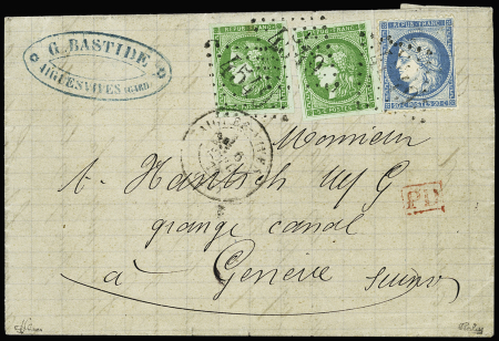 N°42Ba (x2) 5c vert-jaune foncé +n°37 obl. GC 4549