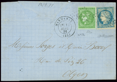 N°42B vert-jaune +n°37 obl. GC sur lettre de Marmande