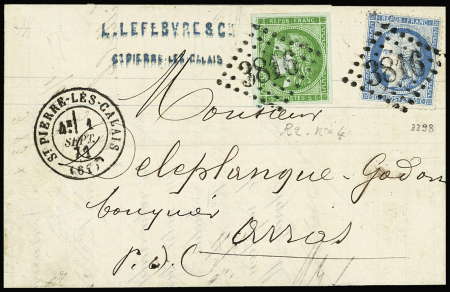 N°42B vert-jaune case 4 +n°37 obl. GC 3816 sur lettre