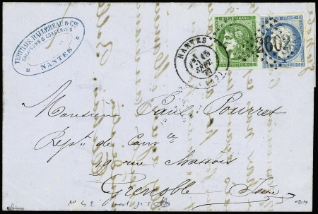 N°42Bc vert-gris +n°37 obl. GC sur lettre de Nantes