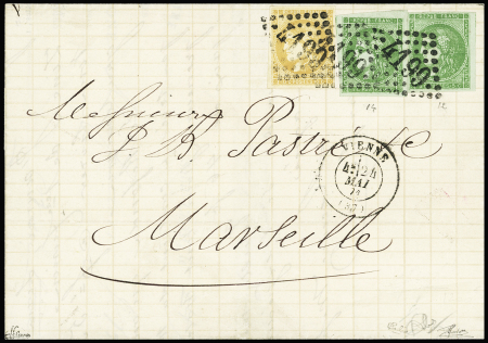 N°42Bg vert (x2) +n°43B obl. GC 4199 sur lettre de
