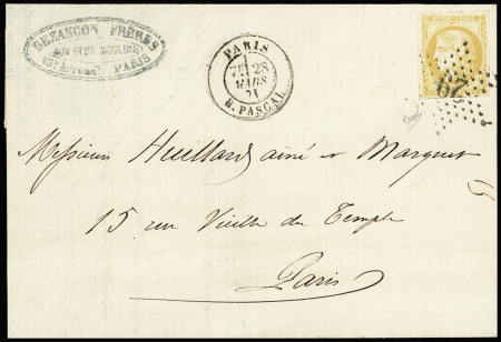 N°43B 10c bistre-jaune obl. étoile 24 sur lettre de