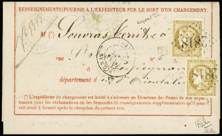 N°43Bd 10c bistre-brun (x2) obl. GC 2182 de Perpignan