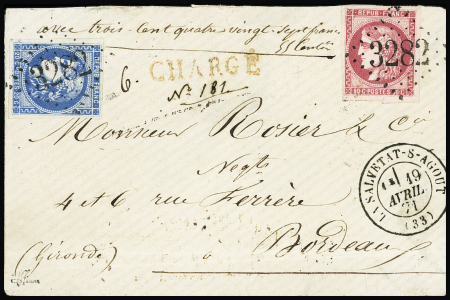 N°49 80c rose +n°46B obl. GC 3282 sur enveloppe chargée