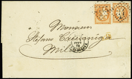 N°48a 40c orange vif, x2, bien margés, obl. GC sur