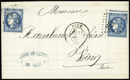 N°46B deux unités, voisins, obl. GC sur lettre de Nice