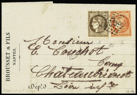 N°47 30c brun +48a 40c orange vif obl. GC sur lettre